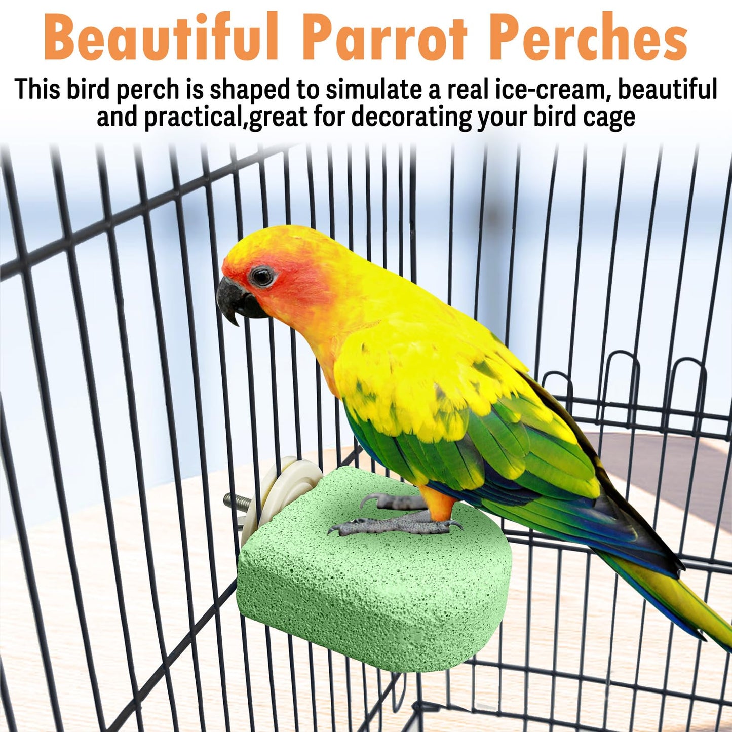 PINVNBY 4 PCS Bird Perch Stands Parrot Calcium Perch Beak Grinding Stone Foot Claws Trimmer Parakeet Platform Parrot Chewing Toys for Small Medium Cockatiel Conure Lovebird Finch
