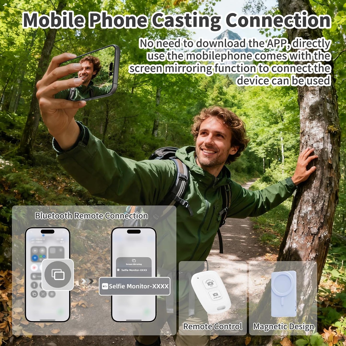 Selfie Monitor Screen, Vlog 4K 30fps Video Recording for iPhone & Android Using Phone Rear Camera for Selfie Vlog Live Stream TikTok, with Blue Tooth Remote, Content Creator Essentials (Purple)