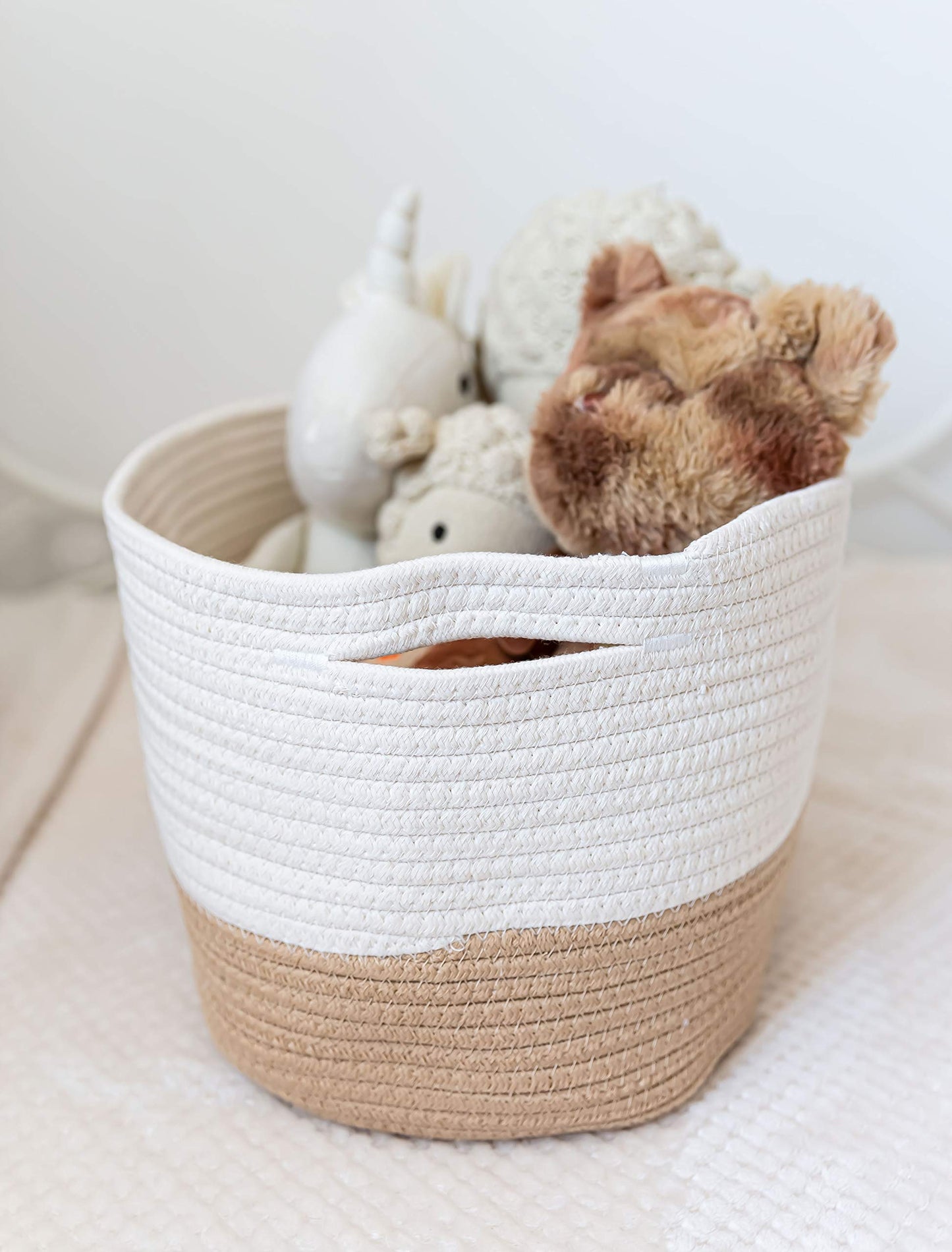 Light Honey Cotton Rope Baskets for Shelves, Set of 3 - 15"×10"×9½" - Woven Storage Baskets for Organizing - Closet, Nursery, Bedroom, Playroom - Toys, Books, Towels, Clothes