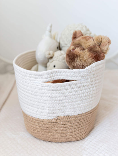 Light Honey Cotton Rope Baskets for Shelves, Set of 3 - 15"×10"×9½" - Woven Storage Baskets for Organizing - Closet, Nursery, Bedroom, Playroom - Toys, Books, Towels, Clothes