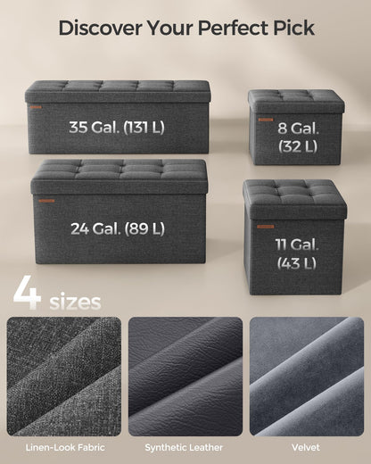 SONGMICS MAZIE Collection - 30 Inches Folding Storage Ottoman Bench, Ottoman Foot Rest, End of Bed Bench, Storage Chest, Load 660 lb, for Living Room, Bedroom, Entryway, Dark Gray ULSF47K