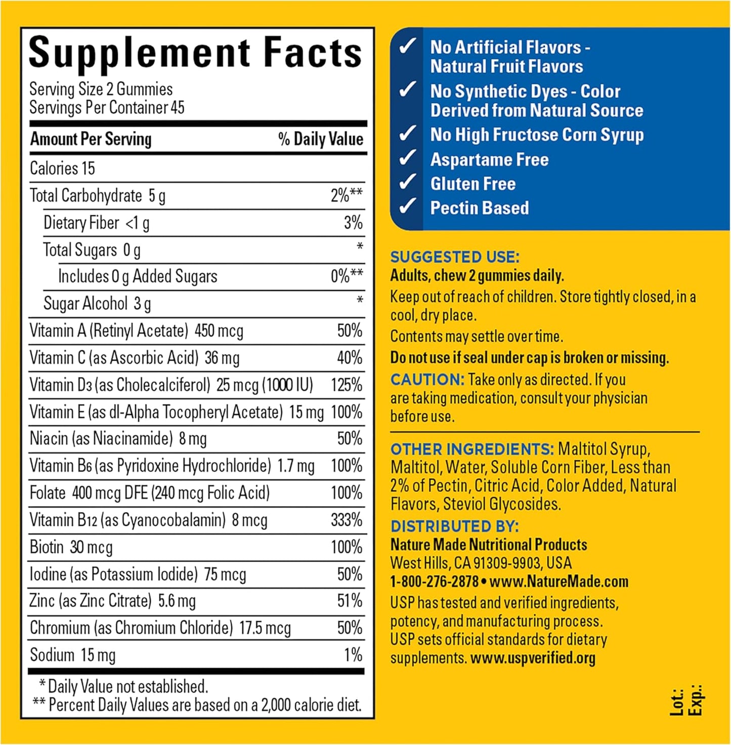 Nature Made Zero Sugar Multivitamin Men's Gummies, 90 Sugar Free Gummies | Men's Multivitamin Gummies for Muscle & Immune Support, Aspartame Free, Cherry Lime Flavor, 45 Day Supply
