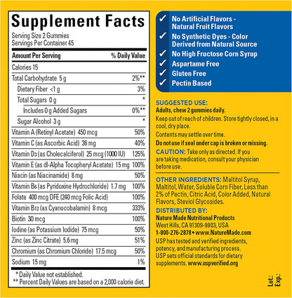 Nature Made Zero Sugar Multivitamin Men's Gummies, 90 Sugar Free Gummies | Men's Multivitamin Gummies for Muscle & Immune Support, Aspartame Free, Cherry Lime Flavor, 45 Day Supply