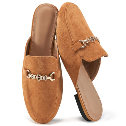 Womens Mules Buckle Flats: Classic Suede Slip On Shoes Dressy Closed Toe Backless Slides Loafers 2026 for Business Work Office Casual