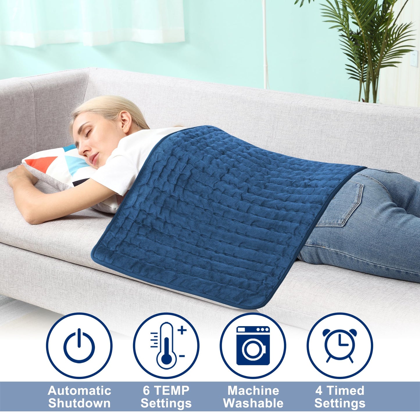 Electric Heating pad with 6 Heat Settings, Auto Shut Off, Dry Electric Heating for Back Neck Knee Arms Legs Shoulder Heat Pads for Christmas Birthday Father Mother's Day (24"X12", Gray Green)