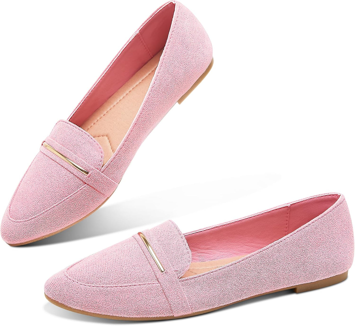 Obtaom Women's Pointy Toe Loafer Flat Comfortable Faux Suede Work Shoes,Cute Penny Loafer Slip On Ballet Flat