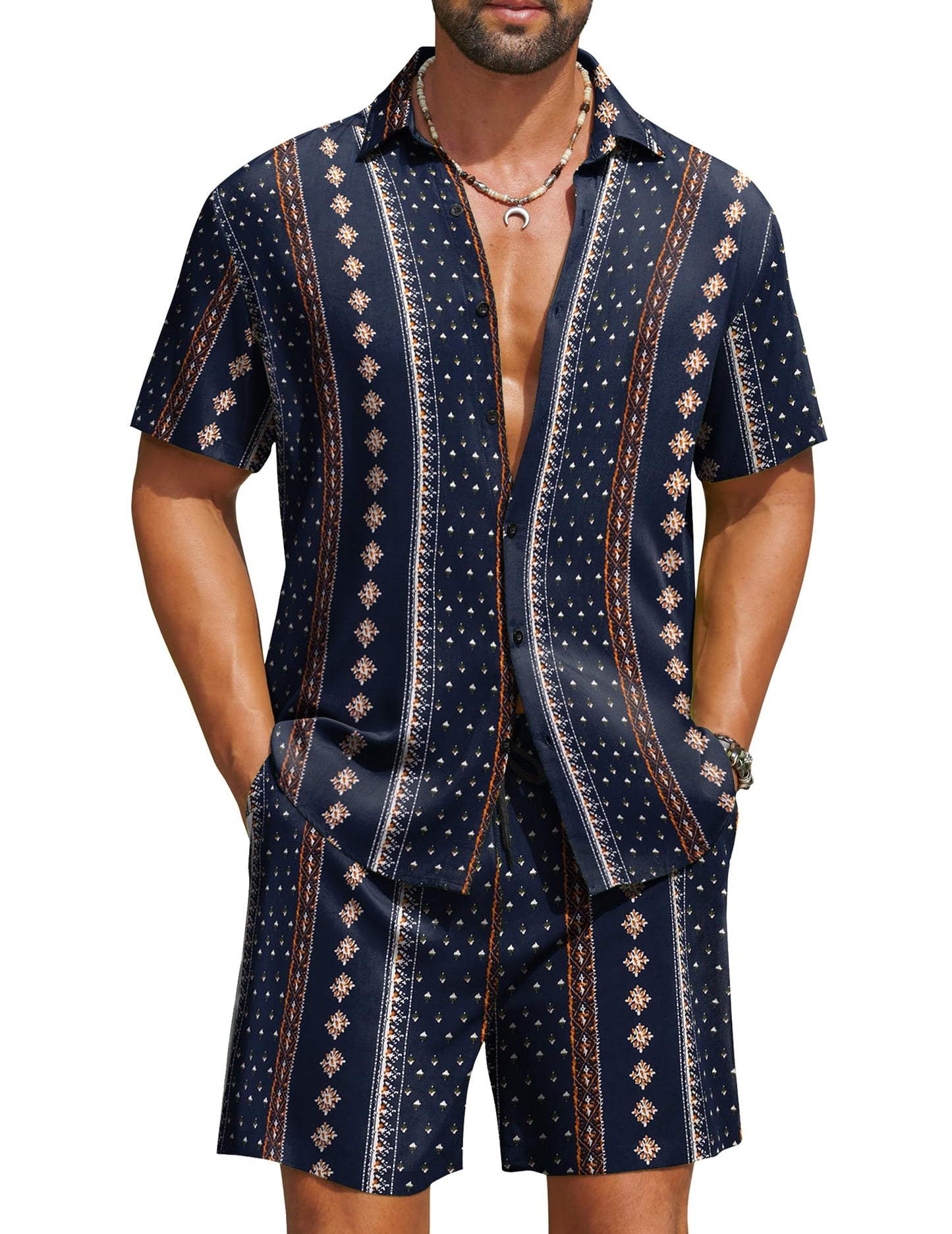 COOFANDY Men's Hawaiian Matching Set Summer Beach 2 Piece Outfits Flower Button Down Shirts and Shorts Vacation Outfits