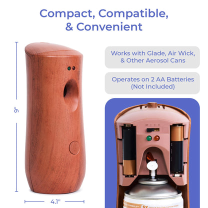Automatic Air Freshener Spray Dispenser: Automatic Spray Dispenser with Elegant Wood Design for Commercial or Home Use (1-Pack), Battery Powered Free Standing or Wall Air freshener, Three Time Release