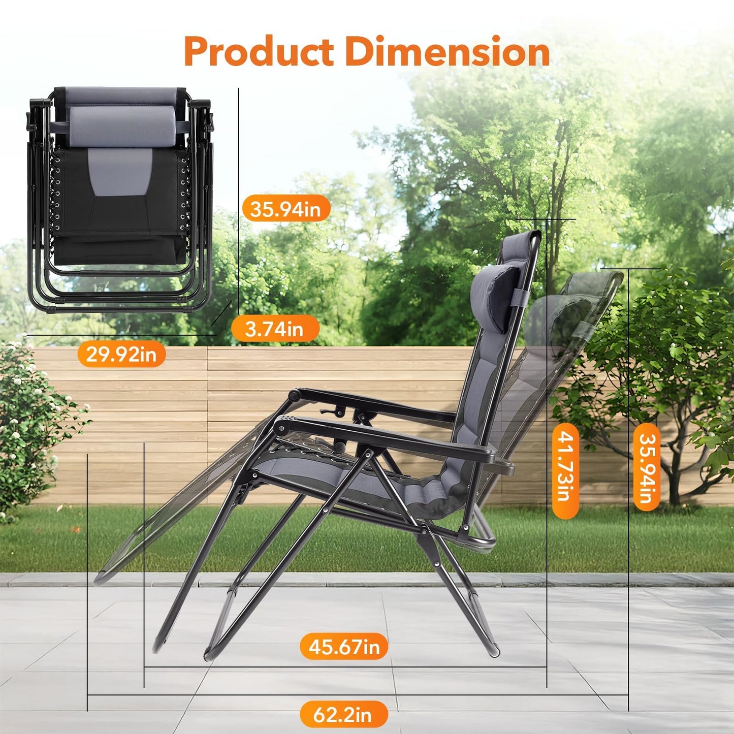 Alpen Zero Gravity Lounge Chair Set of 2, Patio Chair Folding Lounge Chairs for Outside, Portable Camping Chairs with Pillow and Cup Holder, Outdoor Recliner for Beach Outdoor Camping, Black