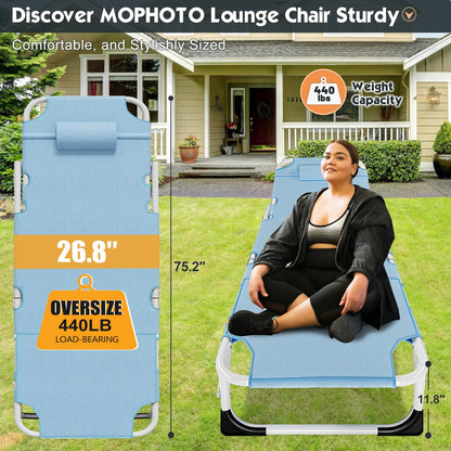 MOPHOTO Folding Lounge Chair 5-Position, Folding Cot, Portable Outdoor Chaise Lounge Chair for Sun Tanning, Perfect for Pool Beach Patio Sunbathing