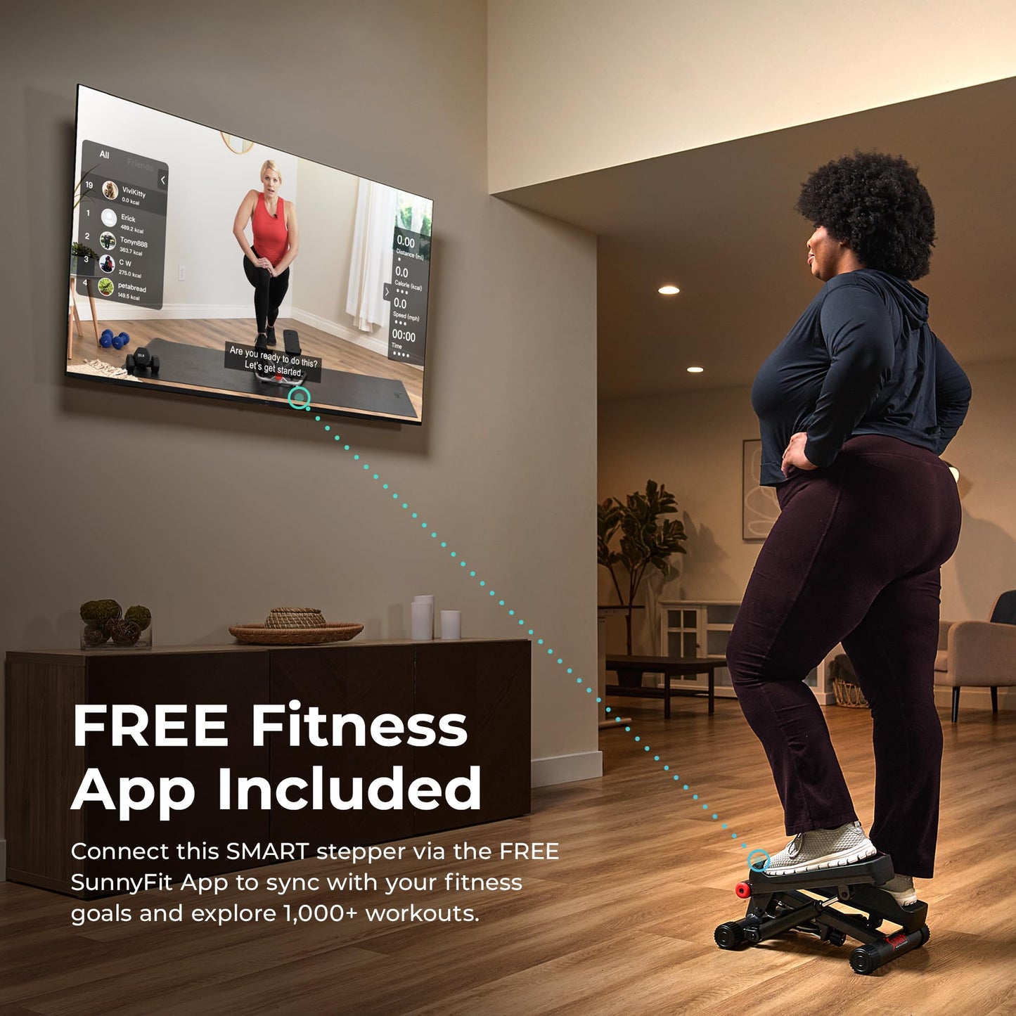 Sunny Health & Fitness Mini Steppers for Exercise at Home, Stair Step Workout Machine with Resistance Bands, Full Body Cardio Equipment, Optional Free SunnyFit App Connection Smart Stepper