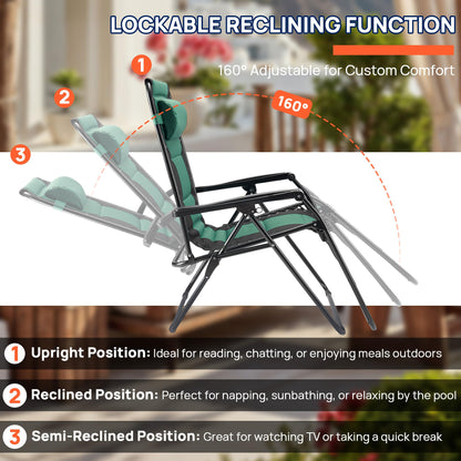 Alpen Zero Gravity Lounge Chair Set of 2, Patio Chair Folding Lounge Chairs for Outside, Portable Camping Chairs with Pillow and Cup Holder, Outdoor Recliner for Beach Outdoor Camping, Black