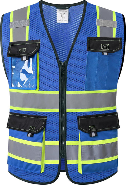 JKSafety Hi Vis Reflective Safety Vests for Men Women High Visibility Vest with Pockets Mesh Fabric Construction Safety Apparel Neon Vest for Work (220-Yellow L)