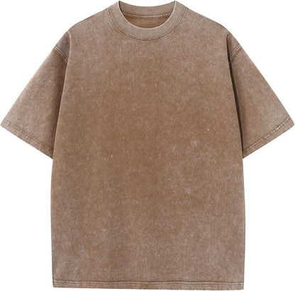 Men's Cotton T-Shirts Oversized Unisex Short Sleeves Casual Loose Wash Solid Basic Tee Tops