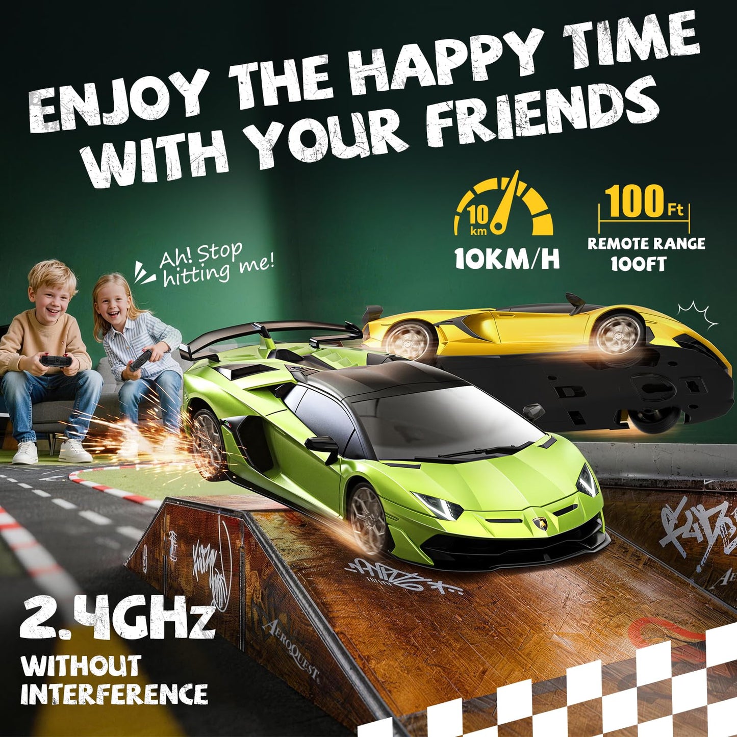 AEROQUEST 1:24 Lamborghini Remote Control Car （Green） | Officially Licensed,Birthday Gift,Toys for ages 3-8,Aventador SVJ Mode,Electric Sport Racing,Hobby RC Cars