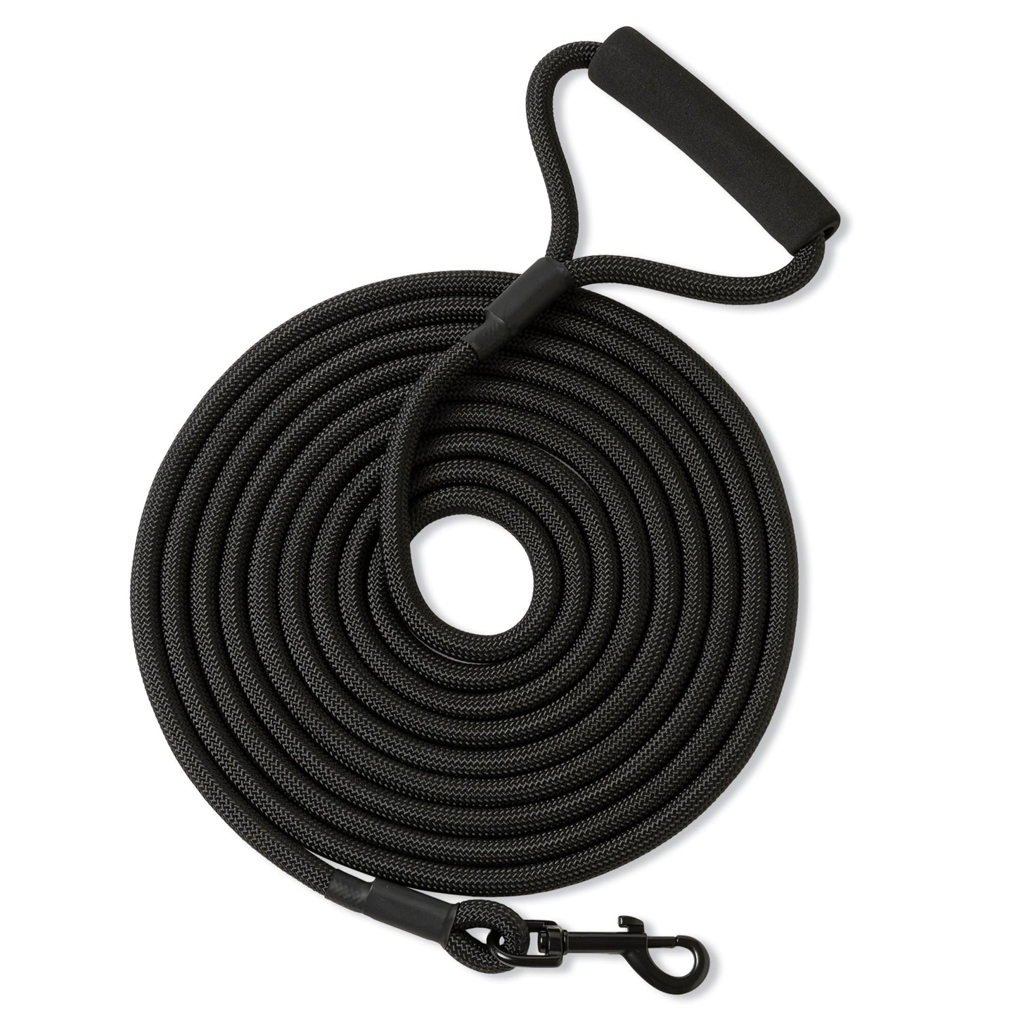 Mile High Life Dog Leash, 5FT x 1/2IN Black, with Padded Handle | Heavy-duty nylon rope leash with soft handle & steel tips. Comfortable grip for daily walks with small to large dogs.