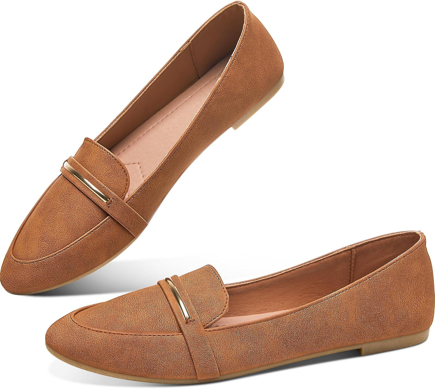 Obtaom Women's Pointy Toe Loafer Flat Comfortable Faux Suede Work Shoes,Cute Penny Loafer Slip On Ballet Flat