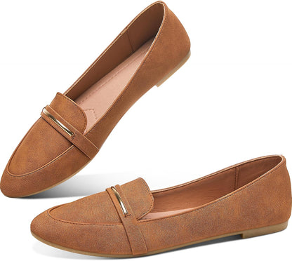 Obtaom Women's Pointy Toe Loafer Flat Comfortable Faux Suede Work Shoes,Cute Penny Loafer Slip On Ballet Flat