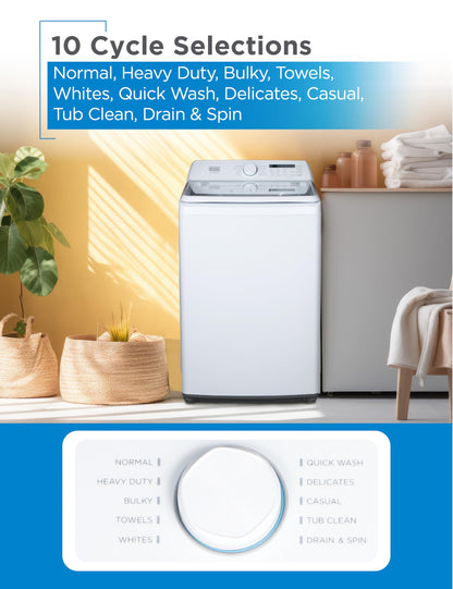 BLACK+DECKER 0.9 Cu. Ft. Portable Washer, 6.6 lb. Capacity Washing Machine for Homes & Apartments, 5 Wash Cycles, Quick Connect Sink Adapter and Drain Hose Included, LED Display, BPWM09W, White