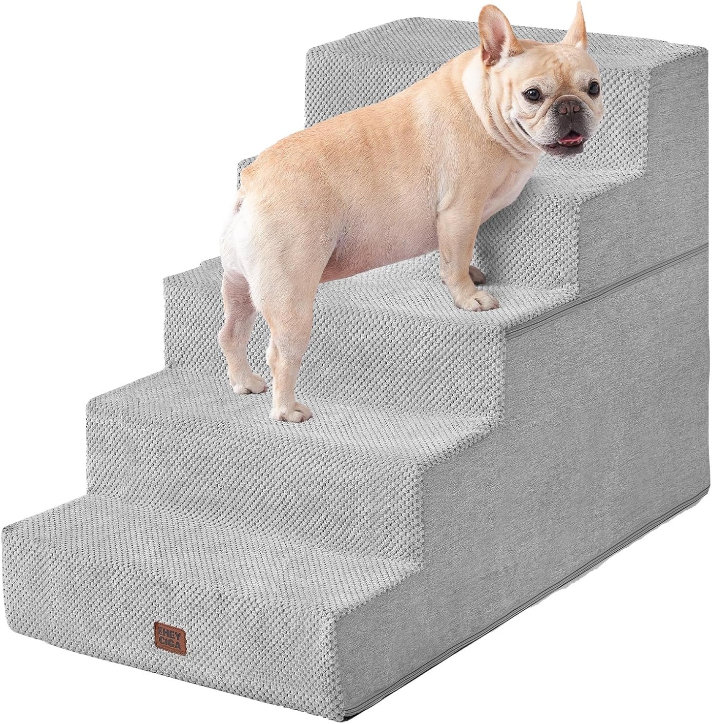 EHEYCIGA Dog Stairs for Small Dogs 13.5" H, 3-Step Dog Steps for Couch Sofa and Chair, Pet Steps for Medium Cats, Non-Slip Balanced Pet Ramp Indoor, Grey