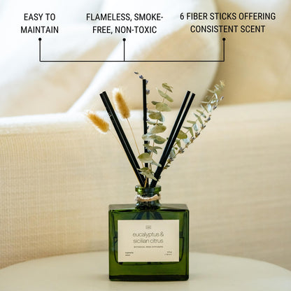Craft & Kin Reed Diffuser with Dried Flowers | 5 oz Stone Fruit & Sage Scented Holiday Reed Diffusers for Home, Bathroom | Scent Sticks | Elegant Fragrance Home Decor for Men & Women