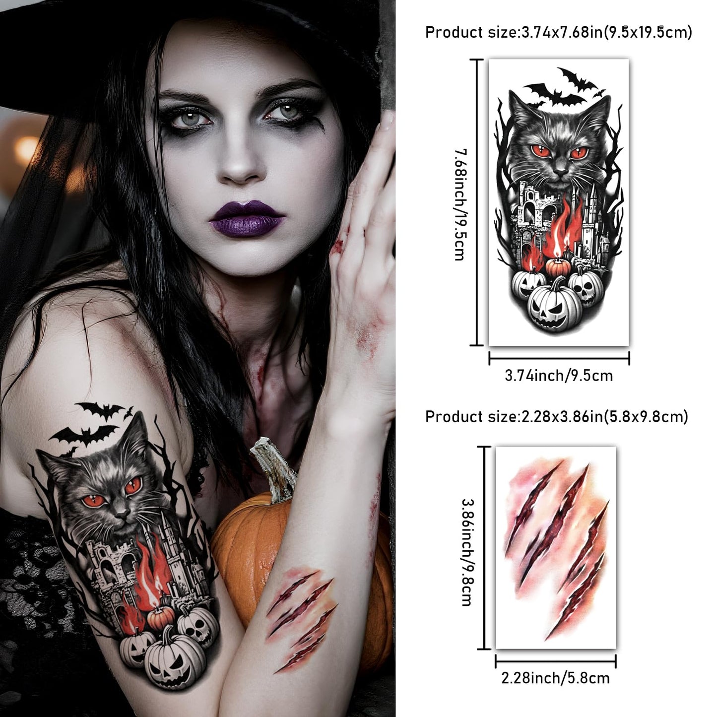 Yazhiji 36 Sheets Temporary Tattoos Stickers, 12 Sheets Fake Body Arm Chest Shoulder Tattoos for Men or Women with 24 PCS Tiny Black Tattoos