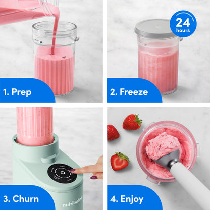 nutribullet Chill Ice Cream Maker, for Gelato, Sorbet, Frozen Yogurt, Smoothie Bowls, Compact Size, (2) Dishwasher Safe 16 oz. Pint Cups with Lids, Black, NBD50100AK