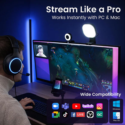 Webcam Streaming Kit with USB RGB Microphone & LED Light – 1080P 30FPS Streaming Camera Bundle for Twitch, YouTube, Podcasting, WFH – PC & Mac Compatible (Not for PS5 Alone)