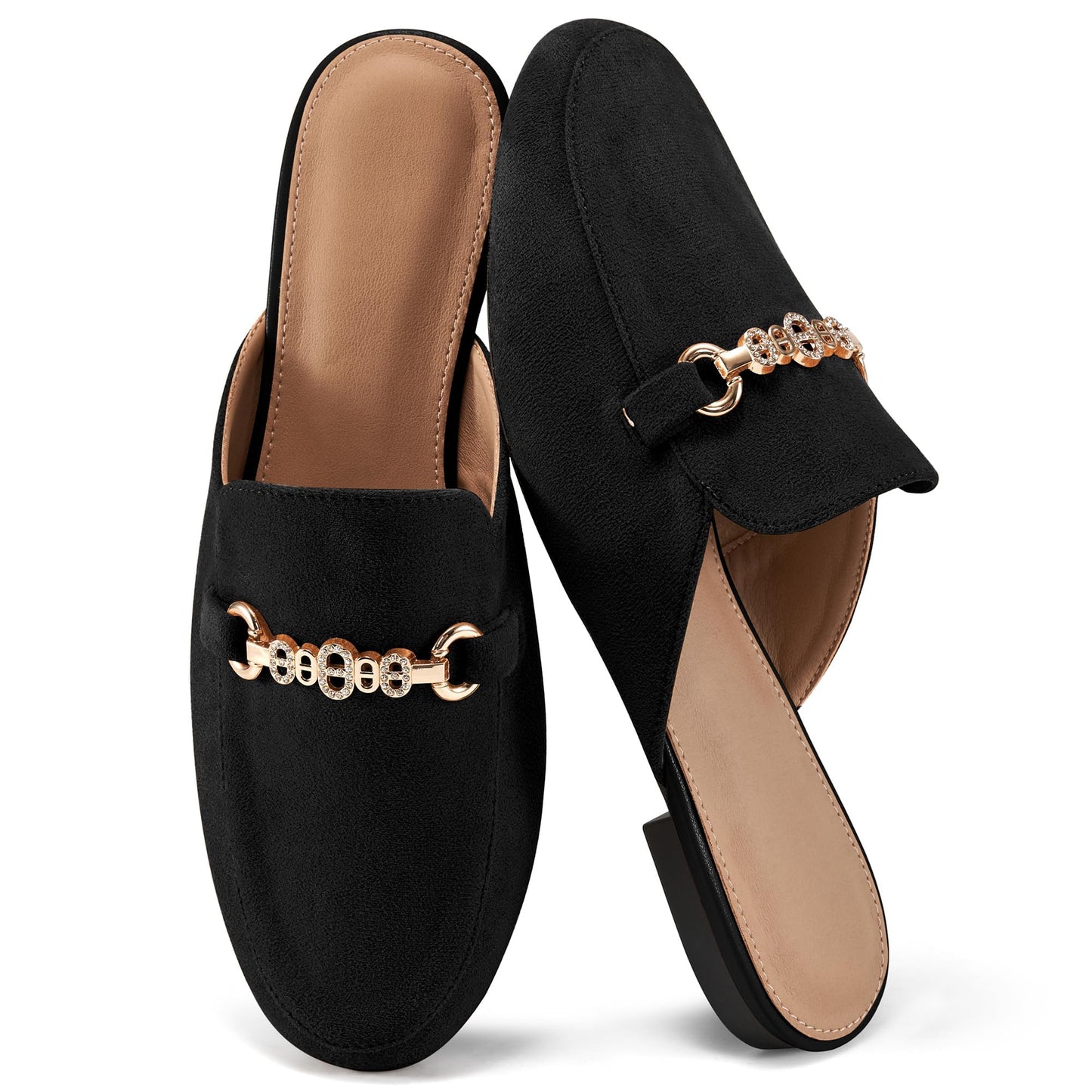 Womens Mules Buckle Flats: Classic Suede Slip On Shoes Dressy Closed Toe Backless Slides Loafers 2026 for Business Work Office Casual