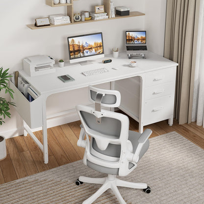 Lufeiya Computer Desk with File Drawers Cabinet, 47 Inch Reversible Home Office Desks with Filing Cabinet for Small Space, Gaming Study Writing Table PC Desks, Black