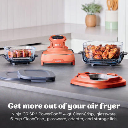 Ninja Crispi 4 in 1 Glass Air Fryer, 450°F, Non Toxic, 4QT and 6 Cup Containers with Lids, Dishwasher Safe, Cyberspace Gray, 1 Count, FN101GY