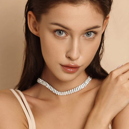 Zealmer 3 Row Rhinestone Choker Necklace for Women 18K Gold Plated