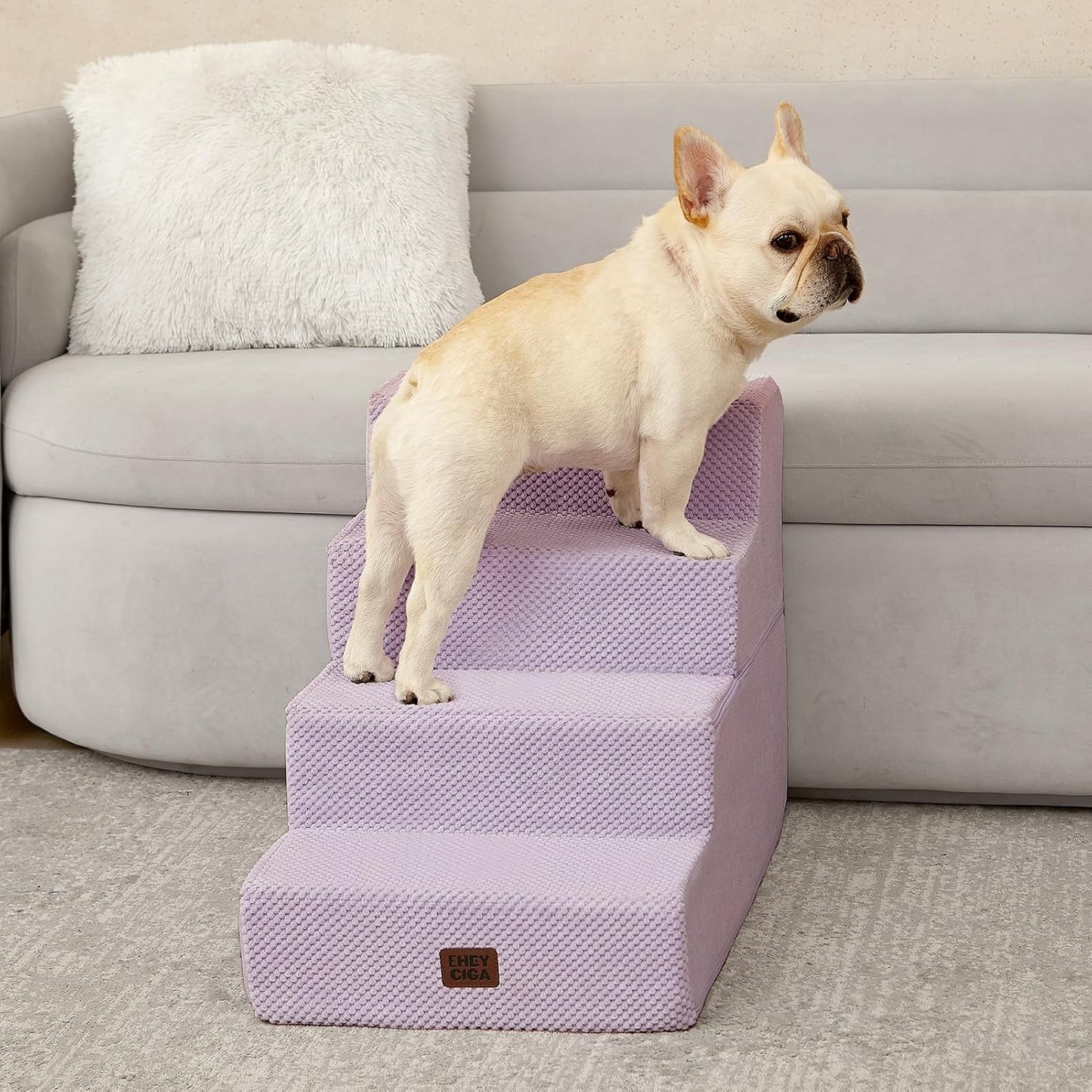 EHEYCIGA Dog Stairs for Small Dogs 13.5" H, 3-Step Dog Steps for Couch Sofa and Chair, Pet Steps for Medium Cats, Non-Slip Balanced Pet Ramp Indoor, Grey