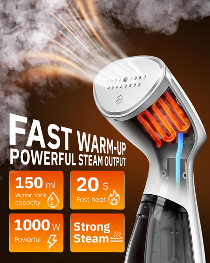 OGHom Portable Travel Handheld Steamer for Clothes, Garment Wrinkle Remover, 1000W Strong Penetrating Fabric Steamer, for Home, Office, Travel (ONLY FOR 120V) -White