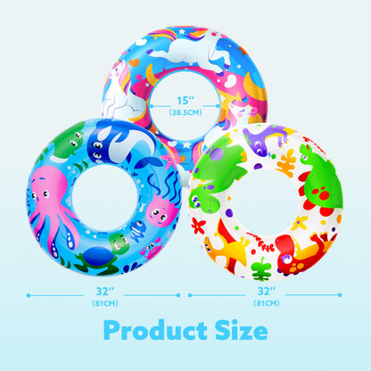 JOYIN Inflatable Swim Tube Raft (3 pack) with Summer Fruits Painting, Pool Toys for Swimming Pool Party Decorations