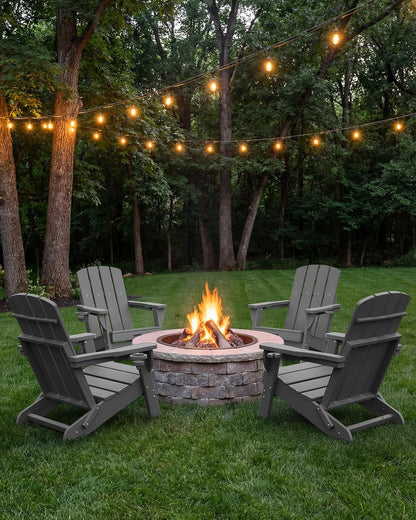 Folding Adirondack Chair, HDPE Adirondack Chairs with 2 Cup Holder, Plastic All-Weather Fire Pit Chairs, Outdoor Lawn Chair for Patio Garden (Grey)