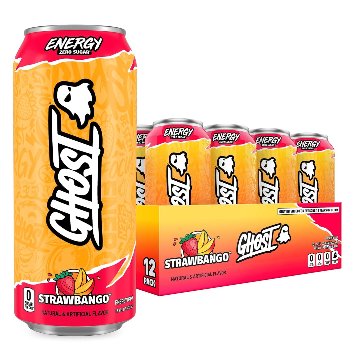 GHOST Energy Drink, Zero Sugars, 12-Pack, Cherry Limeade, 16oz | Energy & Focus Pre Workout Drink, No Artificial Colors, Gluten-Free, Vegan - 200MG Natural Caffeine, L-Carnitine, Taurine