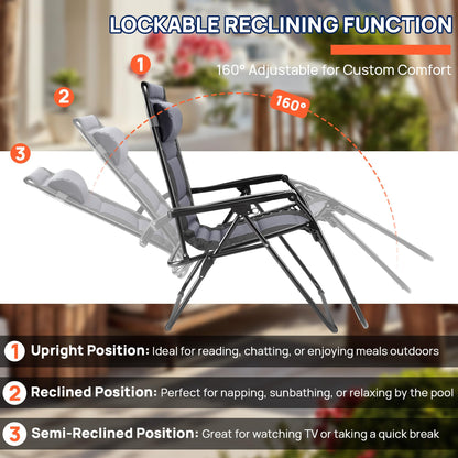Alpen Zero Gravity Lounge Chair Set of 2, Patio Chair Folding Lounge Chairs for Outside, Portable Camping Chairs with Pillow and Cup Holder, Outdoor Recliner for Beach Outdoor Camping, Black