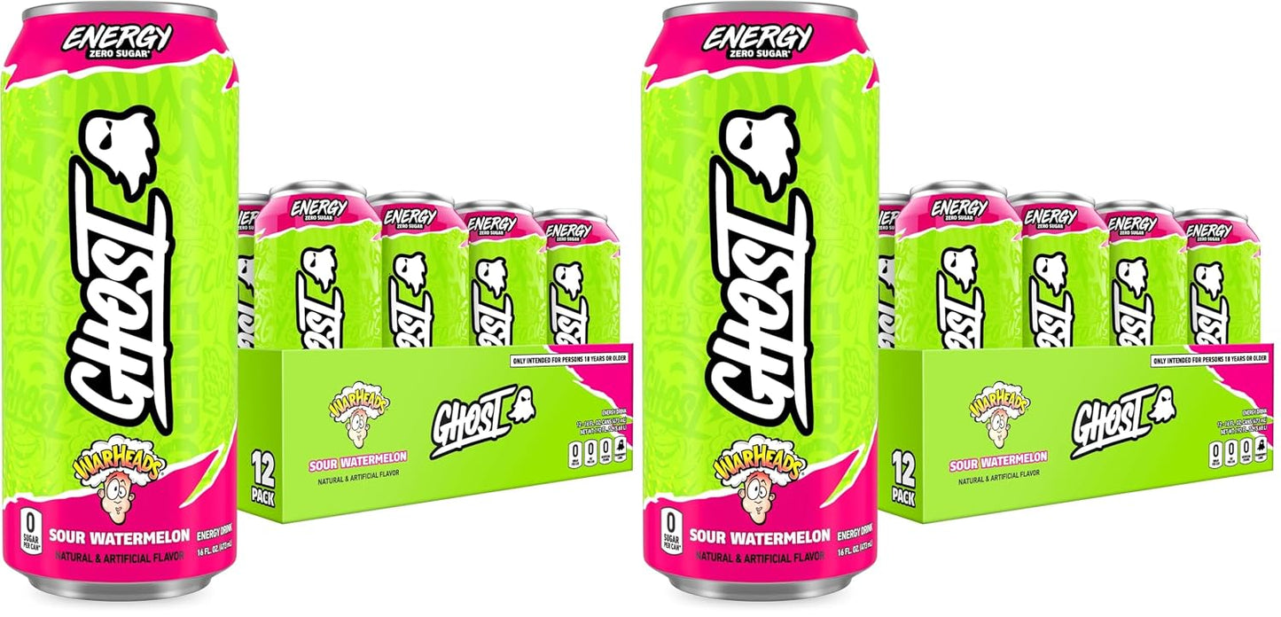 GHOST Energy Drink, Zero Sugars, 12-Pack, Cherry Limeade, 16oz | Energy & Focus Pre Workout Drink, No Artificial Colors, Gluten-Free, Vegan - 200MG Natural Caffeine, L-Carnitine, Taurine