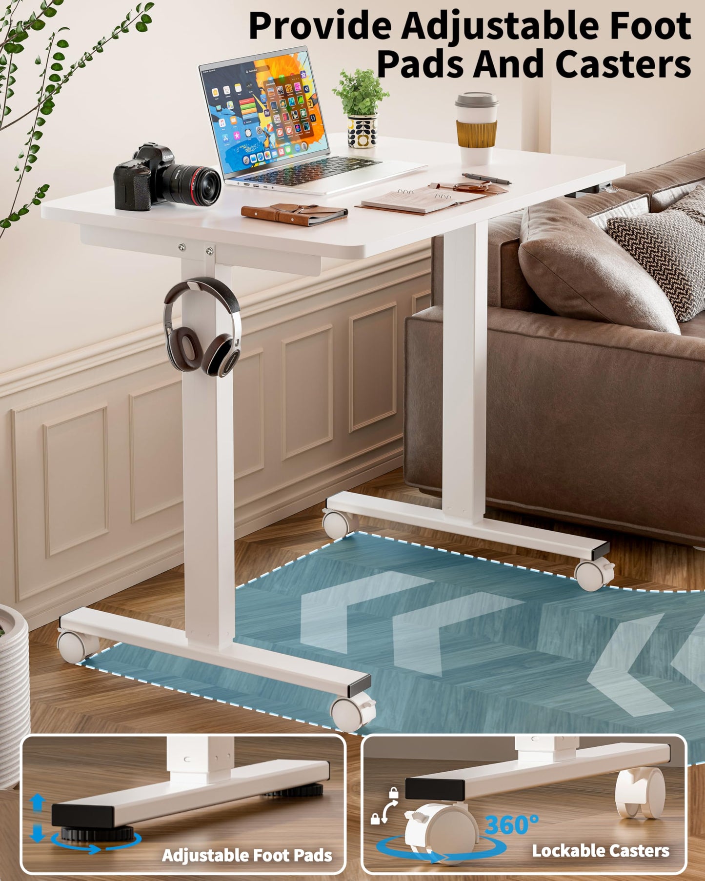 Okin Small Electric Standing Desk, 36" x 24" Whole Piece Height Adjustable Desk, Oak Sit to Stand Computer Workstation with Wheels for Home Office