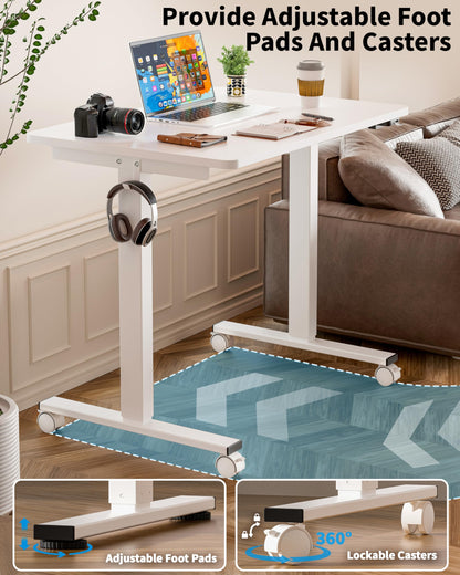 Okin Small Electric Standing Desk, 36" x 24" Whole Piece Height Adjustable Desk, Oak Sit to Stand Computer Workstation with Wheels for Home Office