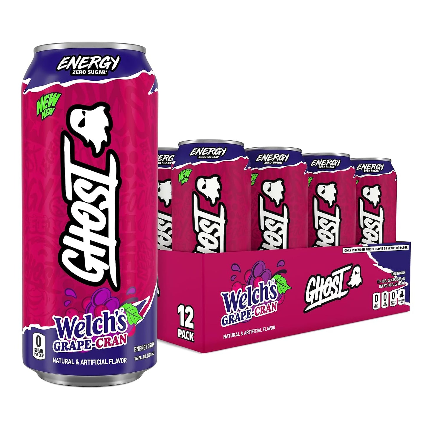 GHOST Energy Drink, Zero Sugars, 12-Pack, Cherry Limeade, 16oz | Energy & Focus Pre Workout Drink, No Artificial Colors, Gluten-Free, Vegan - 200MG Natural Caffeine, L-Carnitine, Taurine