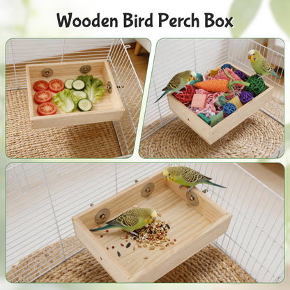 Bird Foraging Toys Box, Wooden Foraging and Shredding Toy for Birds, Bird Box for Mental Stimulation, Wood Colour