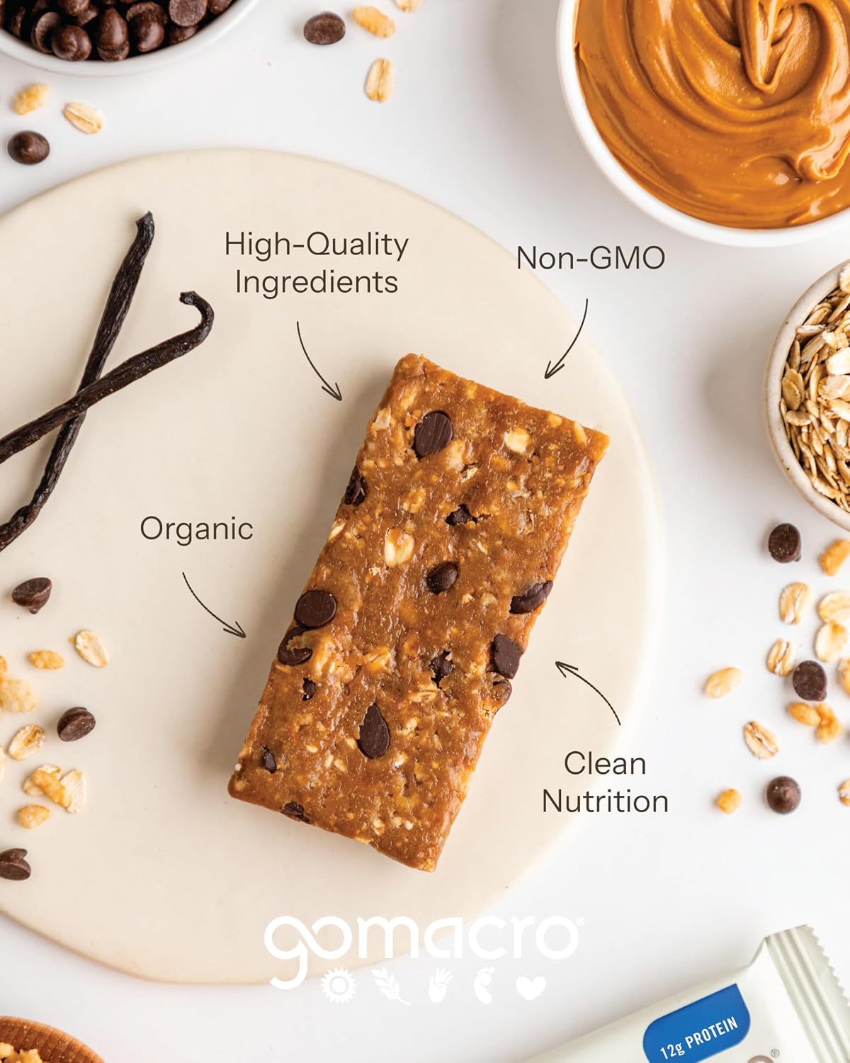 GoMacro MacroBar Organic Vegan Protein Bars - Coconut + Almond Butter + Chocolate Chips (2.3 Ounce Bars, 12 Count)