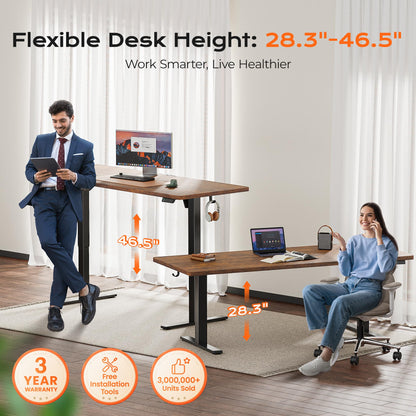 Huuger 55 x 28 Large Electric Standing Desk, Height Adjustable Computer Desk, 27.6" Deep Desktop, Stand up Gaming Office Table with 2 Hooks, 3 Preset Heights, for Home Office, Black