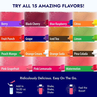 Zipfizz Daily Energy Drink Powder, Blood Orange, 20 Pack | 3-in-1 Sustained Energy, Rapid Hydration, and Essential Vitamins | Sugar-Free | Electrolyte Powder | Contains Vitamin B-12 & Antioxidants