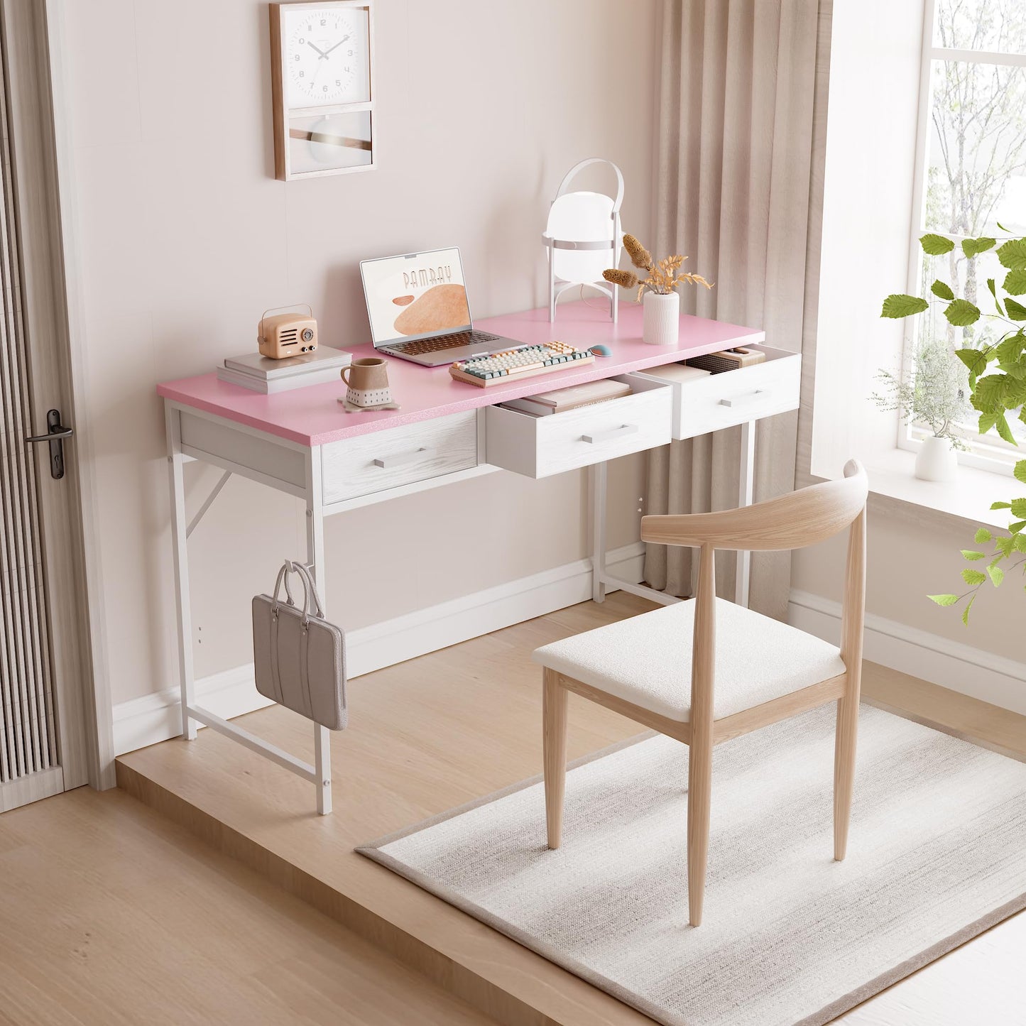 Pamray 32 Inch Small Computer Desk with 2 Drawers for Bedroom Study Writing Home Office Table for Small Spaces White