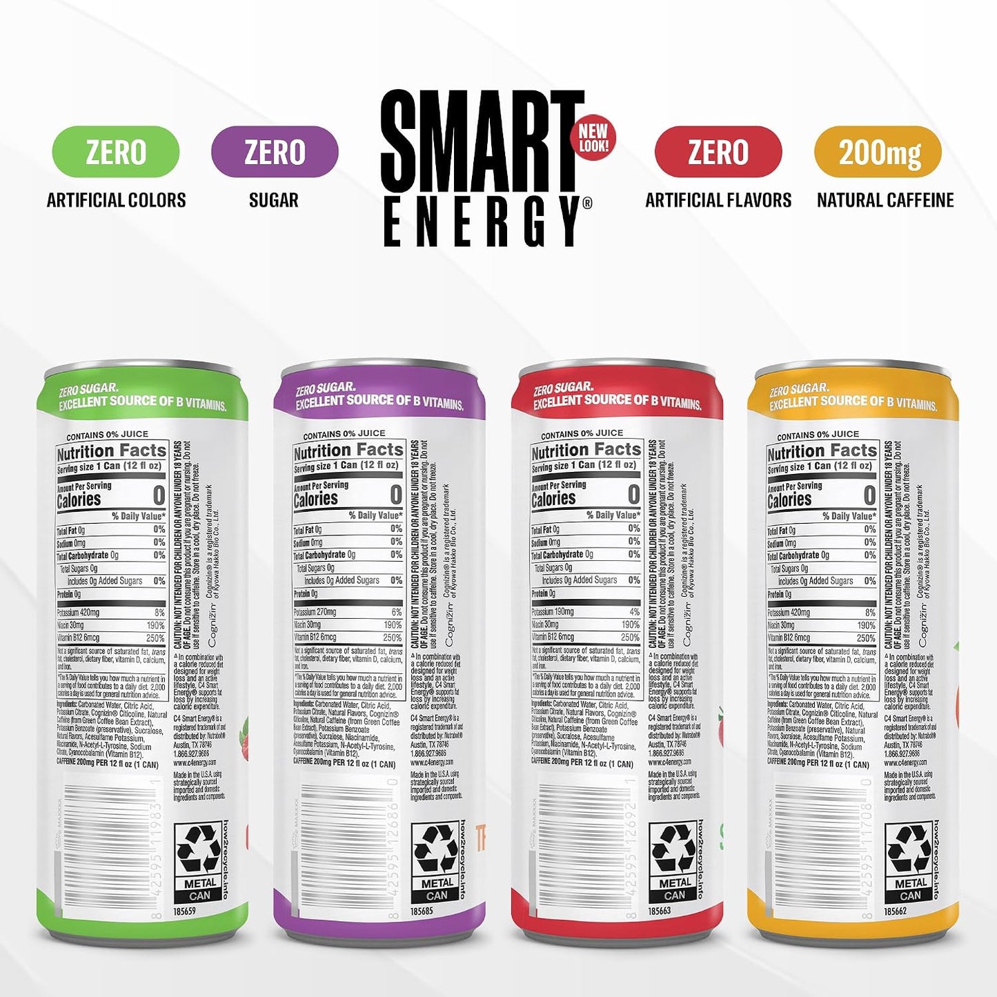 C4 Smart Energy Drinks Variety Pack, Sugar Free Performance Fuel & Nootropic Brain Booster, Coffee Substitute or Alternative, 4 Flavor Berry Breeze Variety (Pack of 24)