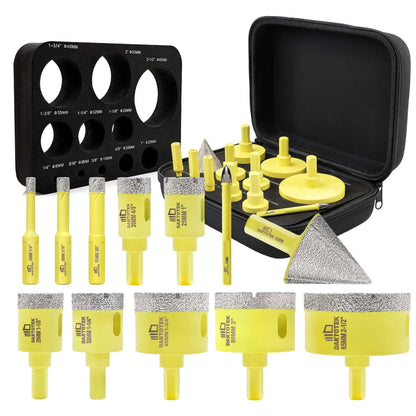 Diamond Core Drill Bits Set for Tile, DARTOTEK 10PCS Porcelain Hole Saw Kit with Aluminum Case, (6/6/8/20/35/50/65mm+2" Chamfer bit +SDS Adapter, Dry/Wet Drilling for Ceramic, Granite & Marble