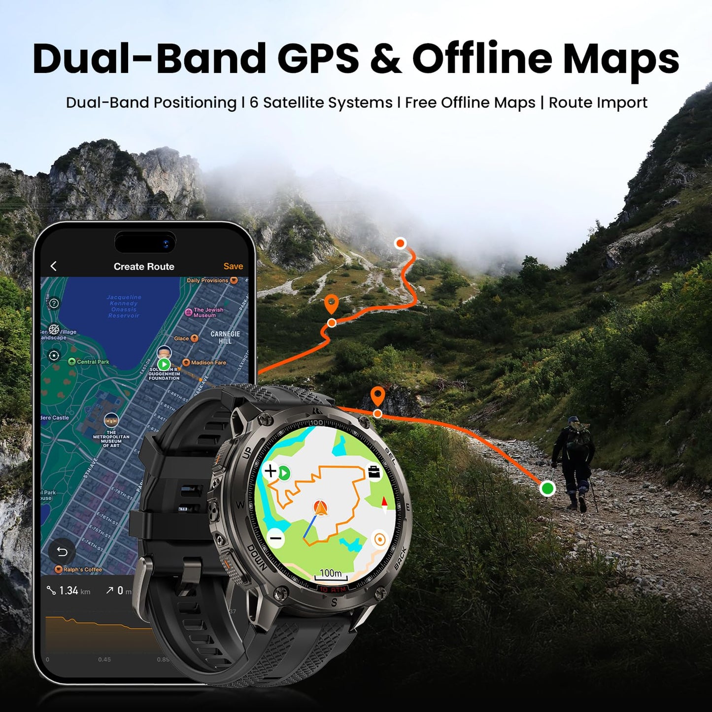 KOSPET Tank T4 Rugged Smart Watch for Men, GPS & Offline Maps, Full Stainless Steel, 10ATM Waterproof 45m Freediving, 180+ Sports Modes, 15-Day Battery, Bluetooth Calls, Heart Rate & Sleep Monitor